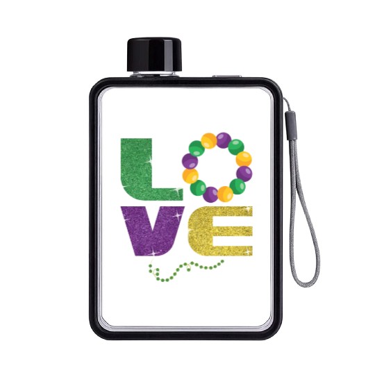 Love New Orleans Festival Parade Beads Mardi Gras Flat Water Bottles
