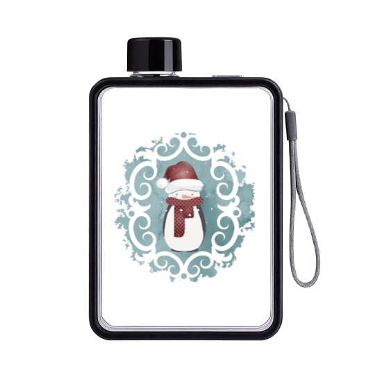 Snowman in Santa Claus look in winter Flat Water Bottles