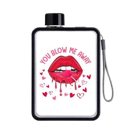 You Blow Me Away Lip Heart Lollipop Valentines Day Flat Water Bottles