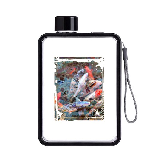 Japan Koi Fish Pond Collage Art 88 Flat Water Bottles
