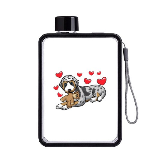 Aussiedoodle Dog With Stuffed Animal Flat Water Bottles