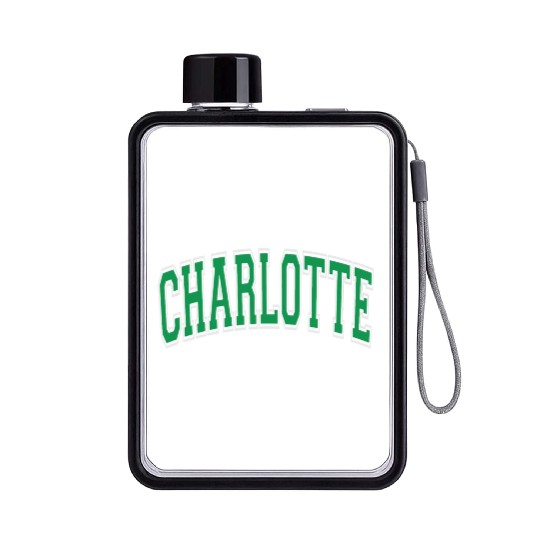 Charlotte Varsity Style Green Text Flat Water Bottles