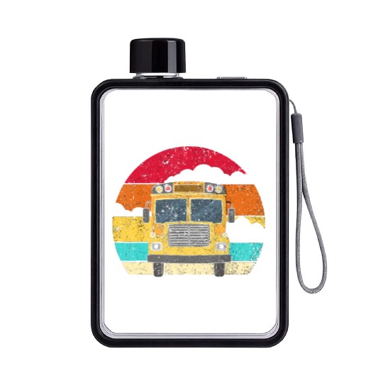 Retro Yellow School Bus for School Bus Driver andj Flat Water Bottles