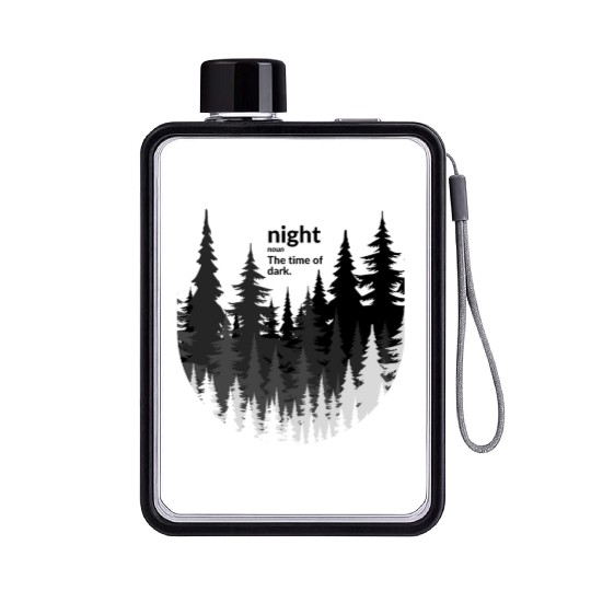 White and Black Night Forest Moon Flat Water Bottles