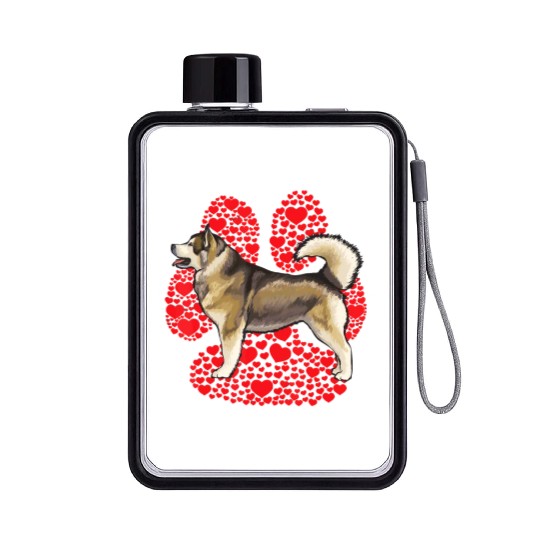 Alaskan Malamute Valentines Day Dog Love Paw Flat Water Bottles