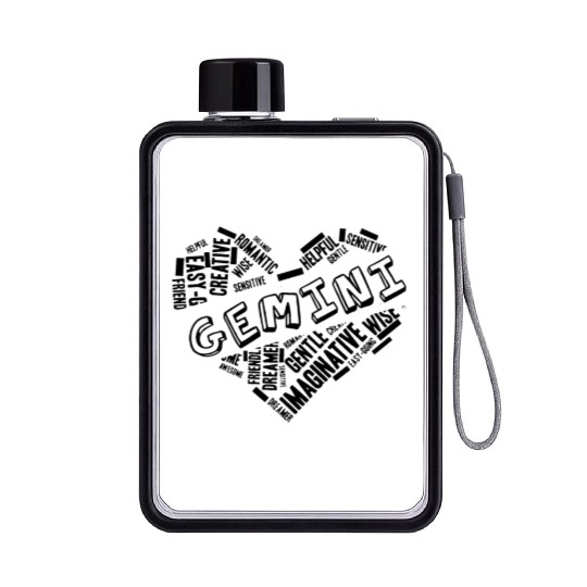 Gemini Heart Word Cloud Doodle Astrology Zodiac St Flat Water Bottles
