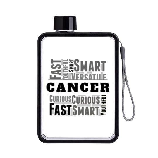 Cancer Zodiac Star Sign Word Cloud Square Monochro Flat Water Bottles