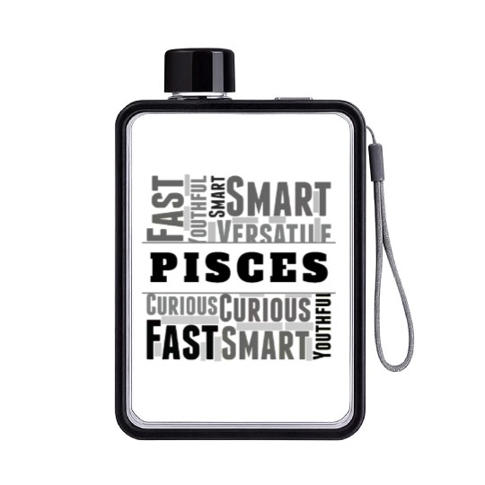 Pisces Zodiac Star Sign Word Cloud Square Monochro Flat Water Bottles