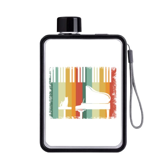Piano Cat Musician Musical Instrument Pianist Flat Water Bottles