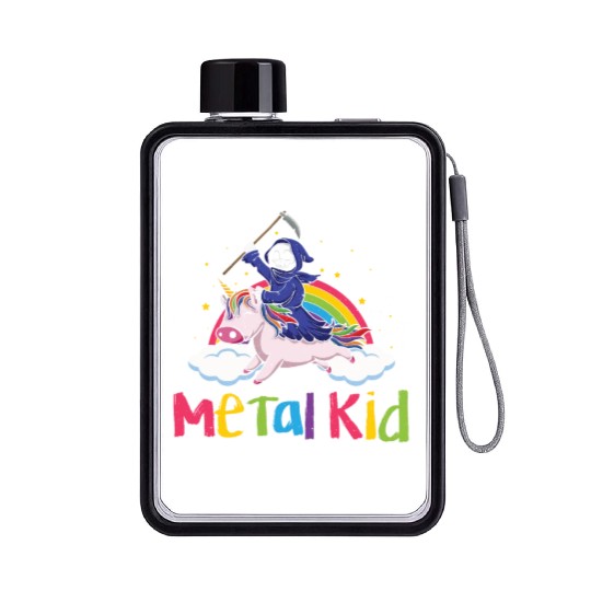 Metal Kid Music Unicorn Skeleton Grim Rock Heavy Flat Water Bottles