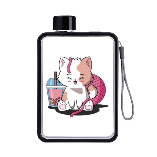 Chibi Boba Tea Cat Flat Water Bottles