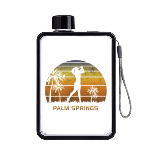 Retro Palm Springs Women's Golf Golfing Fan Flat Water Bottles