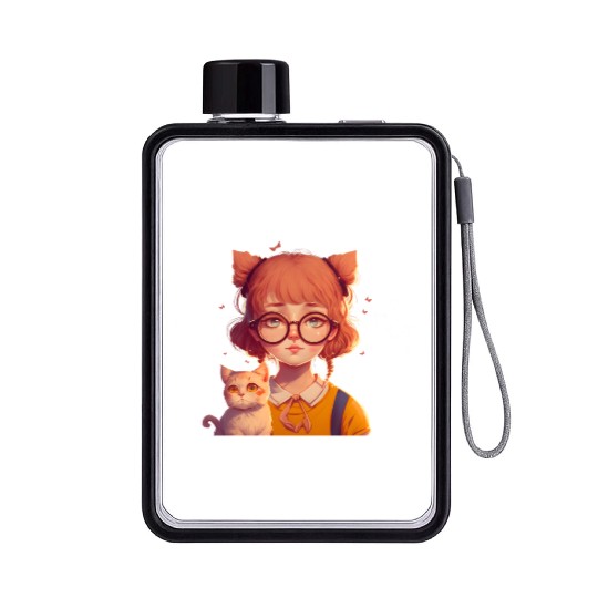 MILF Man I love Felines Funny Cat Cute Anime Girl Flat Water Bottles