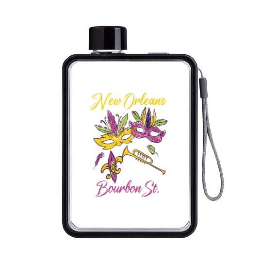 French New Orleans Mardi Gras Souvenir Bourbon Str Flat Water Bottles