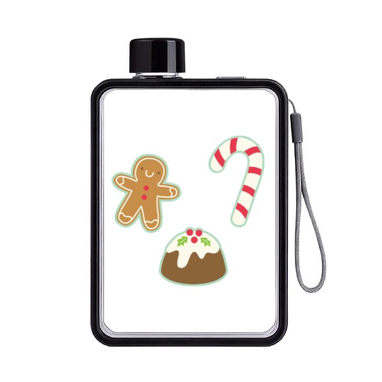 Cute Gingerbread Man Candy Cane and Christmas Flat Water Bottles