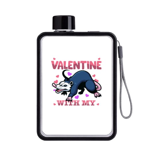 My First Valentine With My Possum Animal Heart Flat Water Bottles
