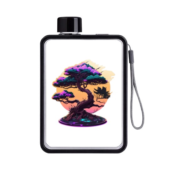 Synthwave Bonsai Tree Flat Water Bottles