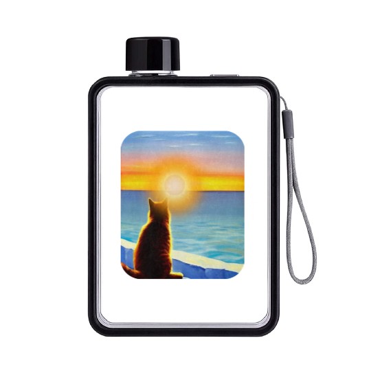 Cat watching sunset Classic Flat Water Bottles