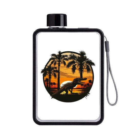 Florida Everglades Sunset Alligator and Palm Tree Flat Water Bottles
