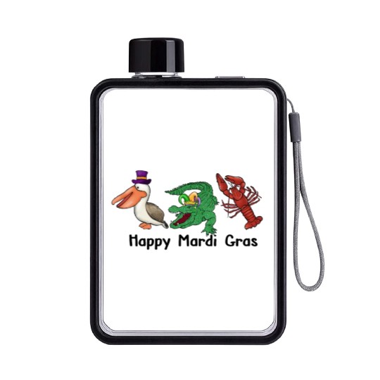 Kids Toddler Girls Fleur de Lis Mardi Gras Gnomes Flat Water Bottles