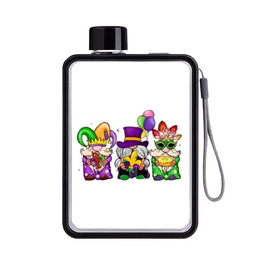 Kids Toddler Girls Fleur de Lis Mardi Gras Gnomes Flat Water Bottles