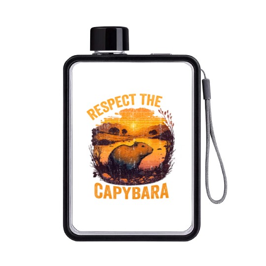 Respect The Capybara Animal Funny Capybara Lover Flat Water Bottles