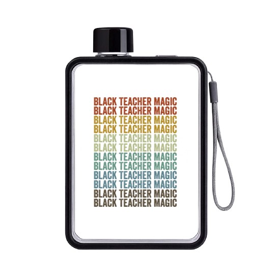Black Teacher Magic Melanin Brown Skin Flat Water Bottles