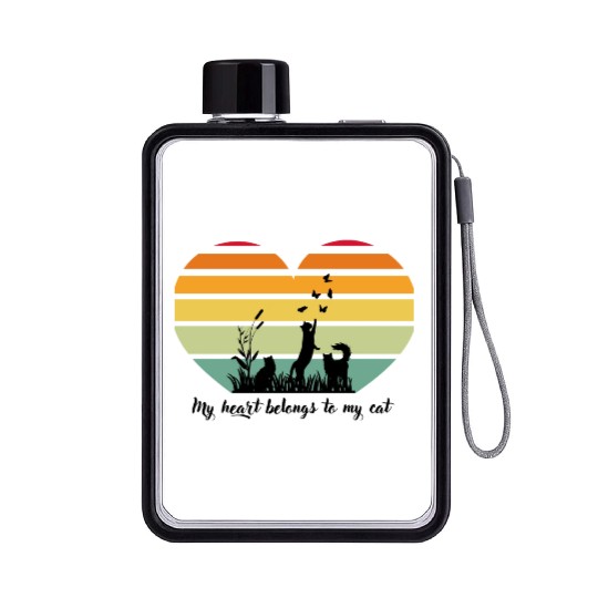My Heart Belongs to My Cat, Cat Lovers; Funny Cats Flat Water Bottles