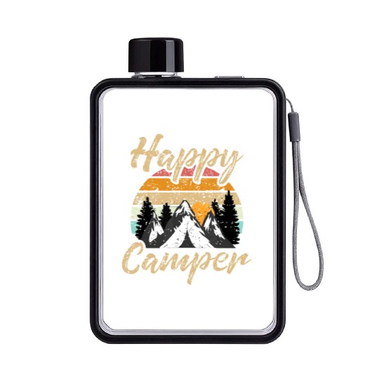 Funny Camping Hiking Lover Present Happy Camper Gi Flat Water Bottles