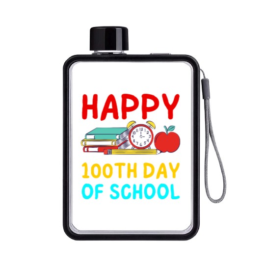 100th Day of School school funny school supplies Flat Water Bottles
