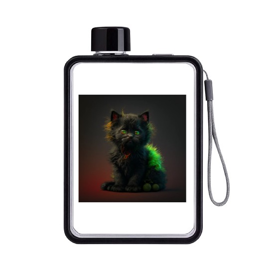 Cute black kitten blended with a wicked spider Flat Water Bottles