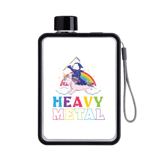 Metal Heavy Music Unicorn Skeleton Grim Rock Heavy Flat Water Bottles