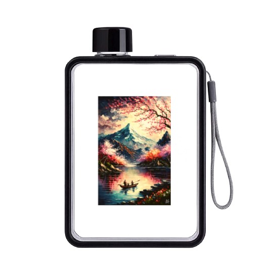 Serenity of the Cherry Blossom River Flat Water Bottles