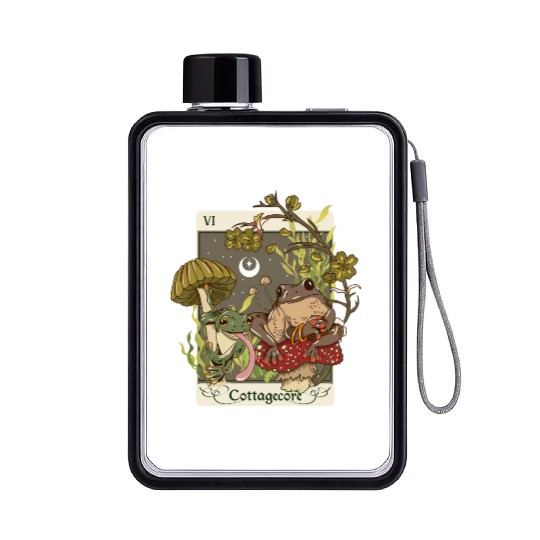 Swamp Mushroom Frog Cottagecore Tarot Card Aesthet Flat Water Bottles