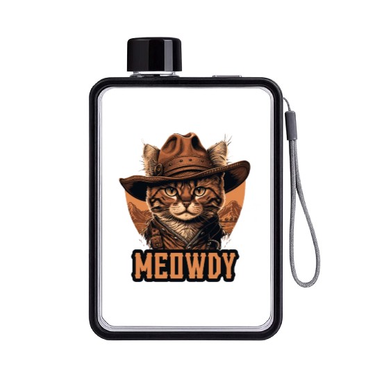 Meowdy - Funny Mashup Between Meow and Howdy - Cat Flat Water Bottles