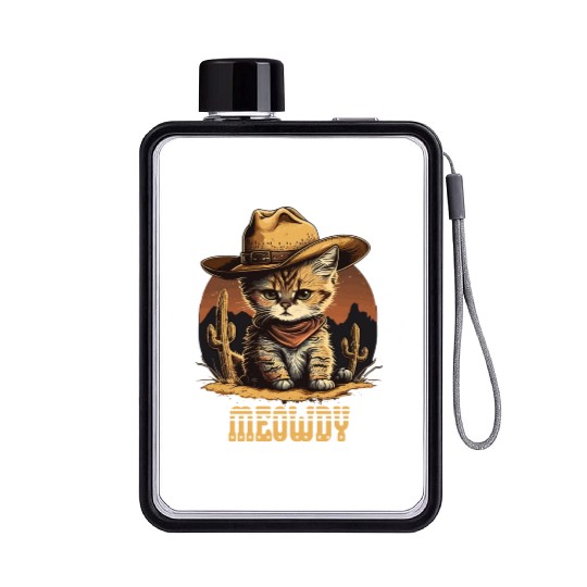 Meowdy - Funny Mashup Between Meow and Howdy - Cat Flat Water Bottles