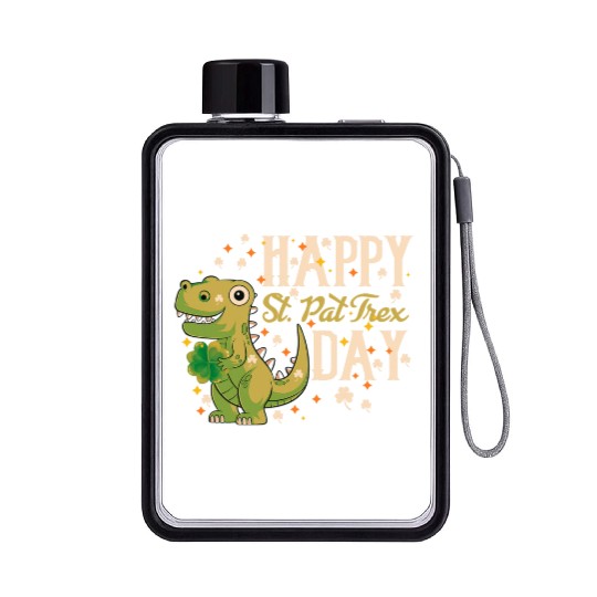 Irish Trex Dino St Patricks Day Kids Toddler Boys Flat Water Bottles