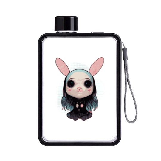 Cute Pastel Goth Bunny Kawaii Menhera Flat Water Bottles