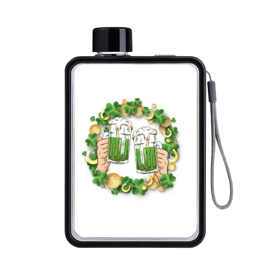 St. Patrick's Day Irish Green Beer, Wine Cups Flat Water Bottles