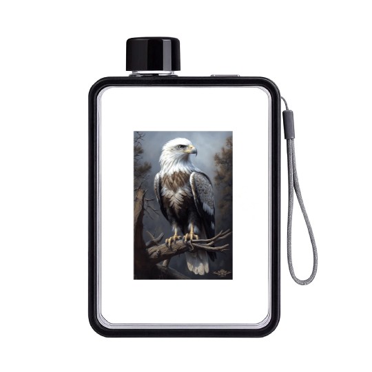 Majestic White-Headed Eagle in the Wild Flat Water Bottles