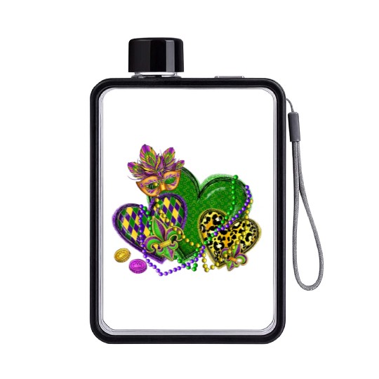 Mardi Gras Hearts Leopard Print Fleur de lis Symbo Flat Water Bottles