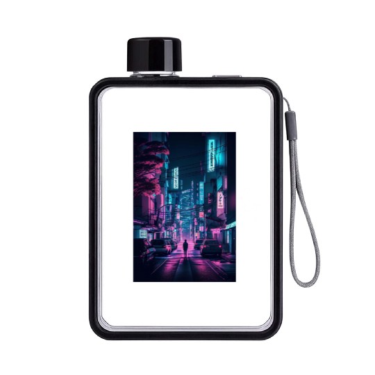 Tokyo Japan Japanese Aesthetic Graphic Night Scene Flat Water Bottles