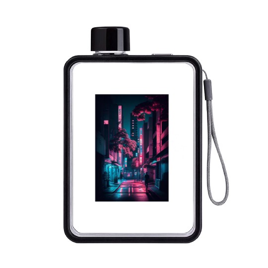Tokyo Japan Japanese Aesthetic Graphic Night Scene Flat Water Bottles