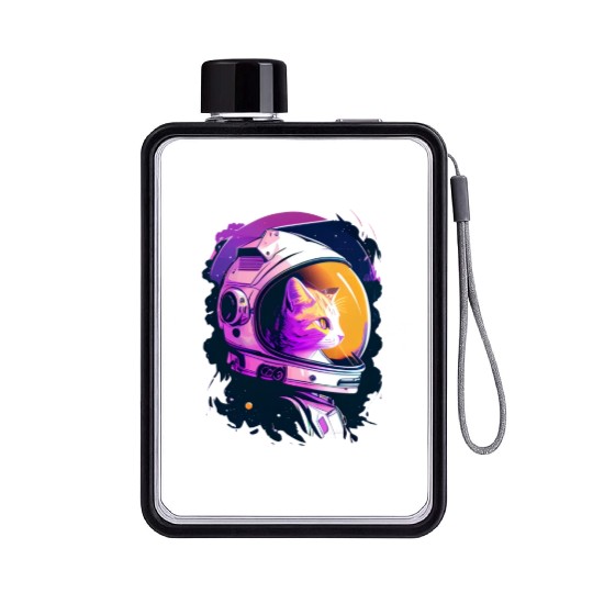 Aesthetic Vaporwave Space Cat 80s 90s Astronaut Flat Water Bottles