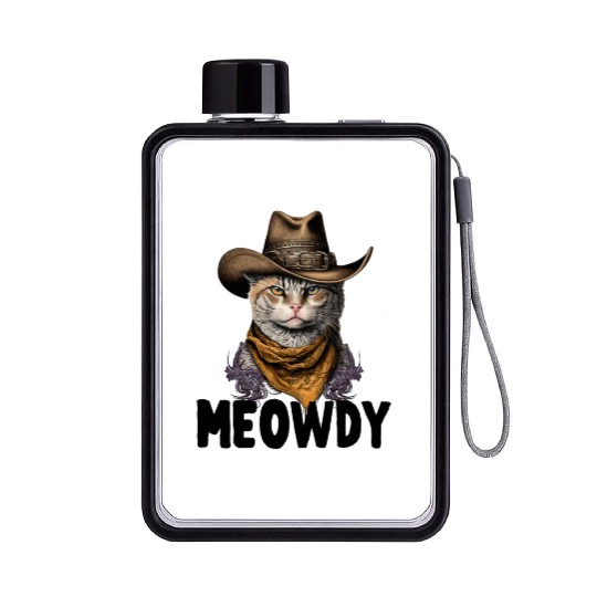 Meowdy Cat Meme Country Meow Howdy Funny Flat Water Bottles
