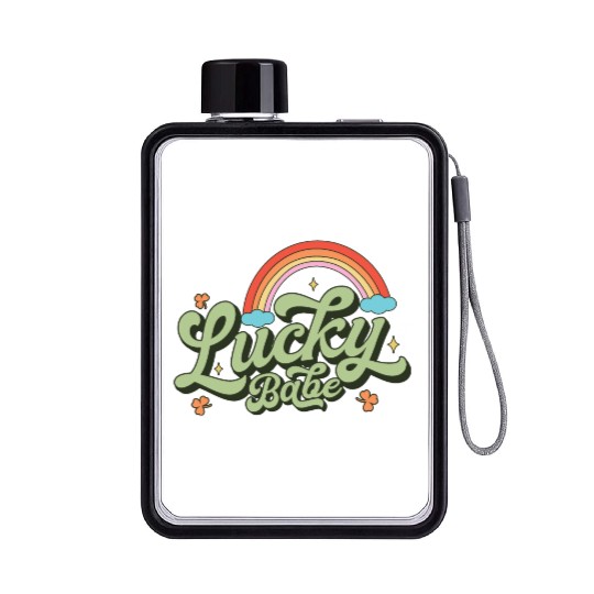 Retro Lucky Babe Rainbow St Patricks Day Flat Water Bottles