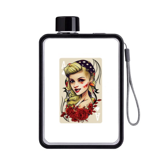 Rockabilly 50s Pin Up Zombie Psychobilly Ace Card Flat Water Bottles