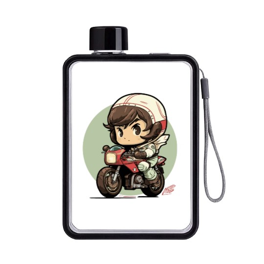 Motorcycle Boy Flat Water Bottles