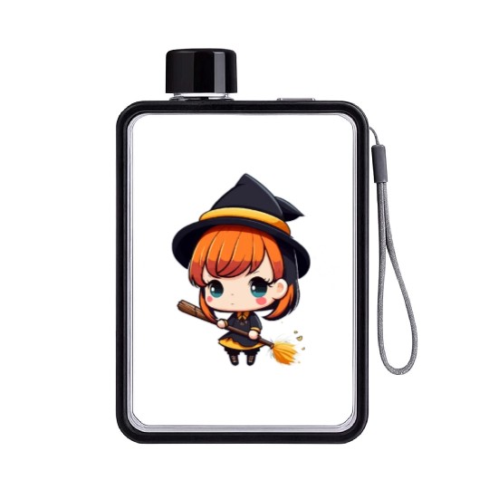 Cute But Witchy Chibi Witch Wicca Flat Water Bottles