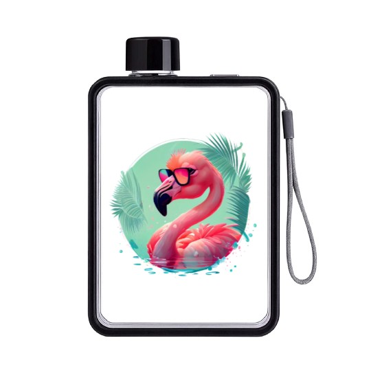 Retro Sunset Pink Flamingo Summer Design Flamingo Flat Water Bottles